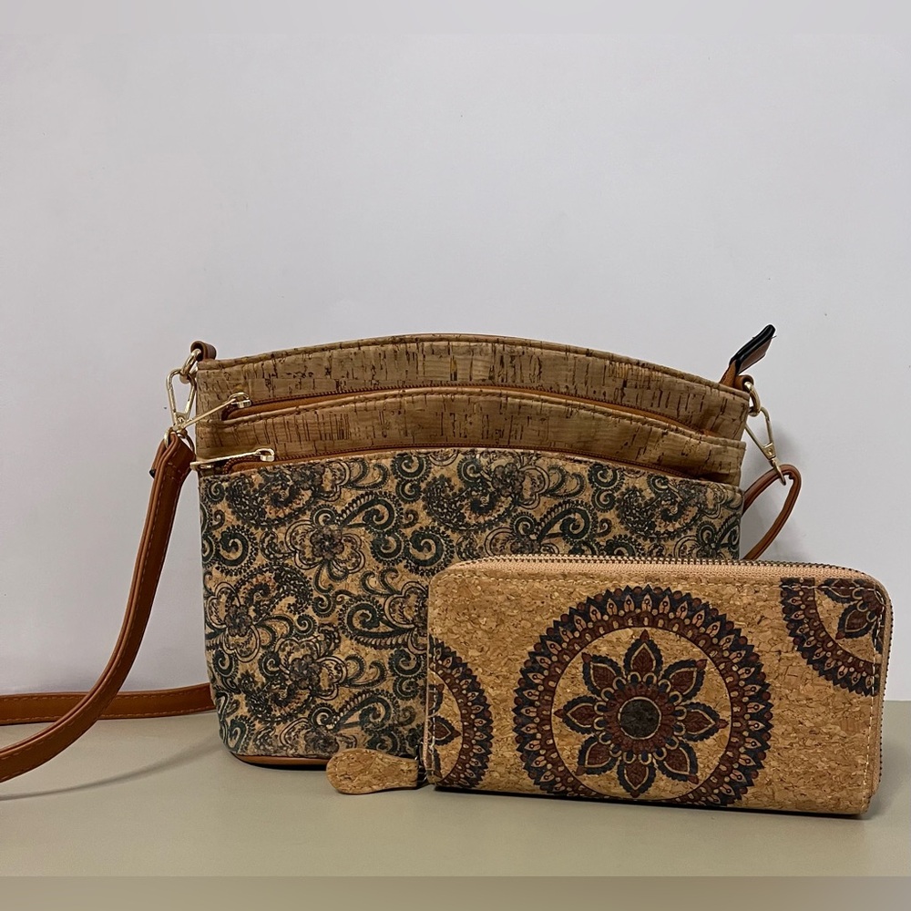 Natural cork crossbody bag and Cork zip around Wallet
